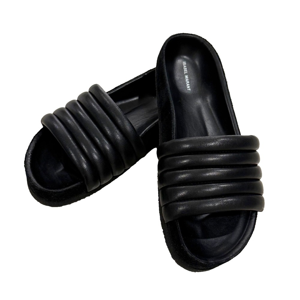 Isabel Marant Black Hellea Quilted Puff Leather Slides Sandals Size 36 EU/5.5 US